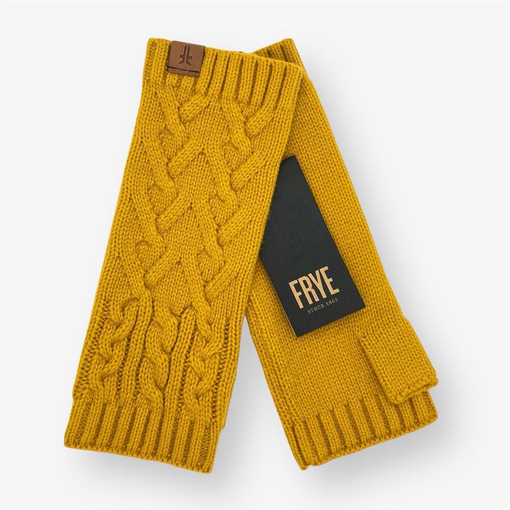 NWT Frye Womens Gloves Cable-Knit Fingerless Arm/Wrist Warmer Mustard Yellow OS